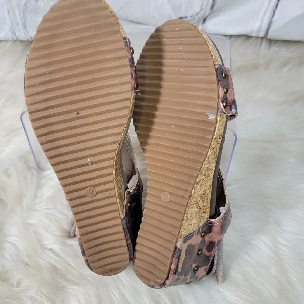 Jolimall Womens 9 Leopard Print Brown Wedge Summer Sandals Casual Comfy‎ Padded